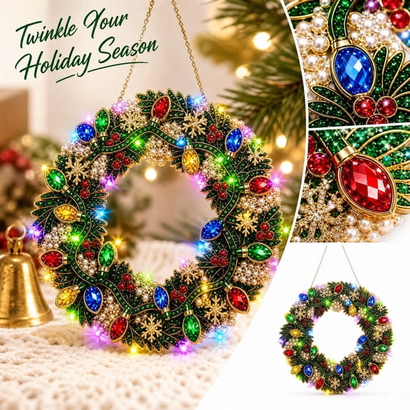 Multicolor Christmas Wreath Pearl Diamond Painting Led Wall Lights, Dazzling Led Party Lights Party Decorations for Event, Colorful Wall Decor Home Decoration Holiday Magic
