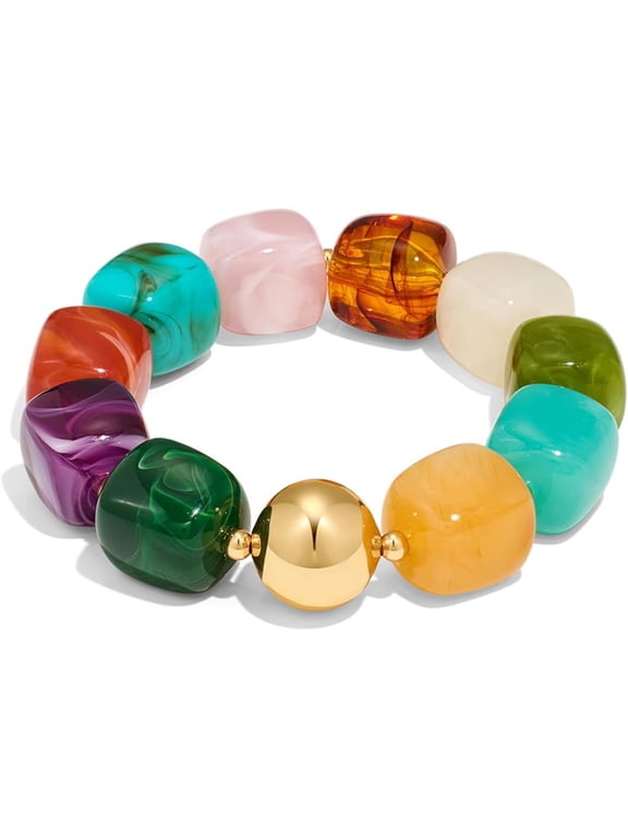 Multicolor Chunky Beaded Bracelet for Women Bold Acrylic Resin Stretch Bracelet Summer Beach Statement Bracelets Trendy Elastic Bangle Jewelry