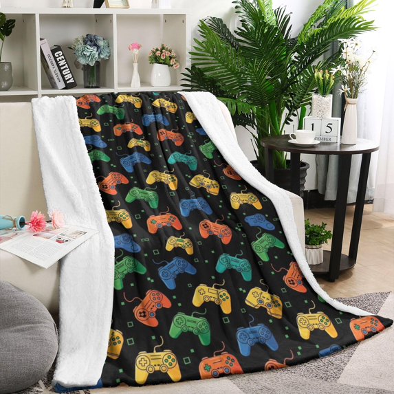 Multicolor Controllers Games Icons Black Pattern Blanket,Comfortable Soft Flannel Throw Blanket,All Season,Warm Lightweight Blankets for Sofa Bed Couch Living Room Chair,40"x50"