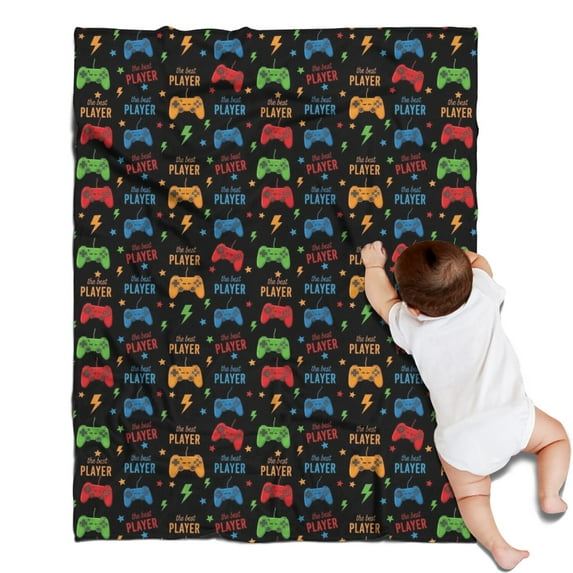 Multicolor Controllers Games Icons Black Pattern Blanket,Comfortable Soft Flannel Throw Blanket,All Season,Warm Lightweight Blankets for Sofa Bed Couch Living Room Chair,30"x40"