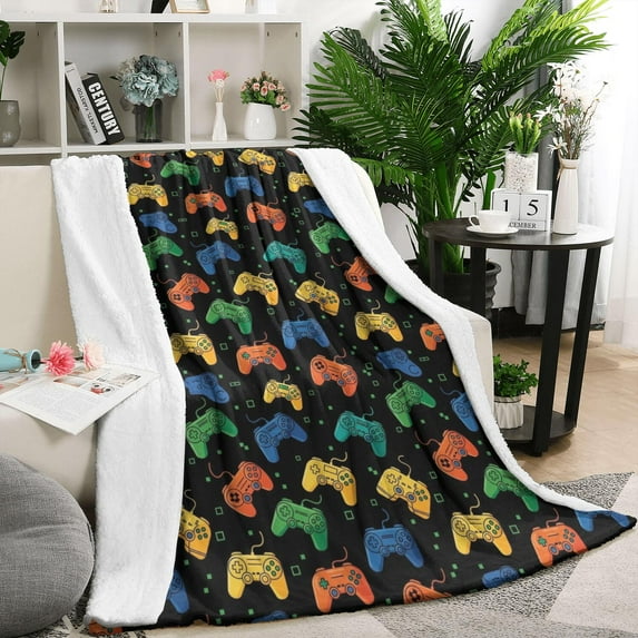 Multicolor Controllers Games Icons Black Pattern Blanket,Comfortable Soft Flannel Throw Blanket,All Season,Warm Lightweight Blankets for Sofa Bed Couch Living Room Chair,50"x60"