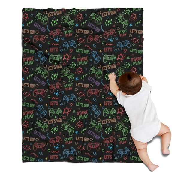Multicolor Controllers Games Icons Black Pattern Blanket,Comfortable Soft Lamb Wool Throw Blanket,All Season,Warm Lightweight Blankets for Sofa Bed Couch Living Room Chair,30"x40"