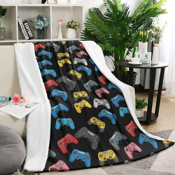 Multicolor Controllers Games Icons Black Pattern Blanket,Comfortable Soft Lamb Wool Throw Blanket,All Season,Warm Lightweight Blankets for Sofa Bed Couch Living Room Chair,40"x50"