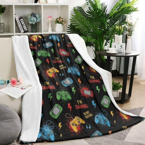 Multicolor Controllers Games Icons Black Pattern Blanket,Comfortable Soft Lamb Wool Throw Blanket,All Season,Warm Lightweight Blankets for Sofa Bed Couch Living Room Chair,60"x80"