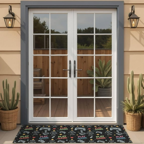 Multicolor Controllers Games Icons Black Pattern Door Rugs,Washable Non Slip Door Mats Indoor,Decorative Door Mats,Entry Mat Indoor for Entrance,Bedroom,Kitchen,Bathroom,16"x47"