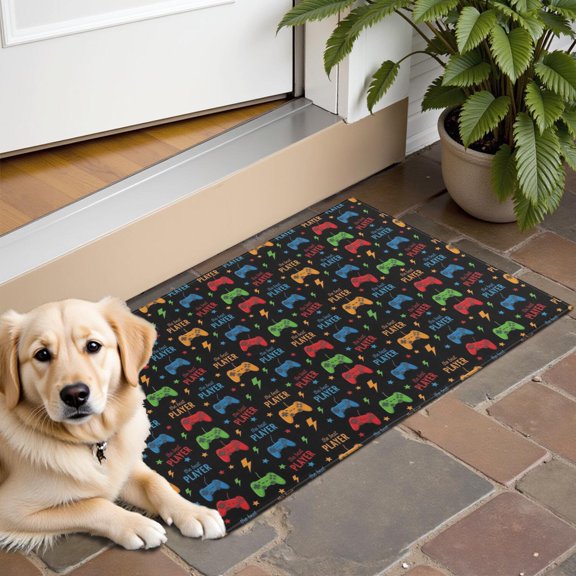 Multicolor Controllers Games Icons Black Pattern Door Rugs,Washable Non Slip Door Mats Indoor,Decorative Door Mats,Entry Mat Indoor for Entrance,Bedroom,Kitchen,Bathroom,16"x24"