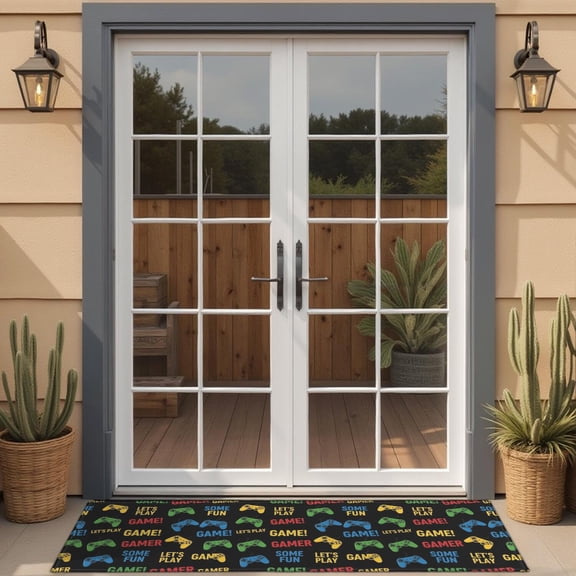 Multicolor Controllers Games Icons Black Pattern Door Rugs,Washable Non Slip Door Mats Indoor,Decorative Door Mats,Entry Mat Indoor for Entrance,Bedroom,Kitchen,Bathroom,16"x47"