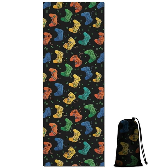 Multicolor Controllers Games Icons Black Pattern Hot Yoga Mat Towel Non Slip for Hot Yoga - Quick-Drying Yoga Mat Cover with 4 Corner Pockets with Travel Bag - Hot Yoga Towel Non Slip 74"x26"