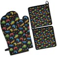 thumbnail image 1 of Multicolor Controllers Games Icons Black Pattern Kitchen Oven Mitt and Pot Holder Sets 4 Pcs for Baking, Cooking and Grilling, Heat Resistant Up To 392 °F, 1 of 7