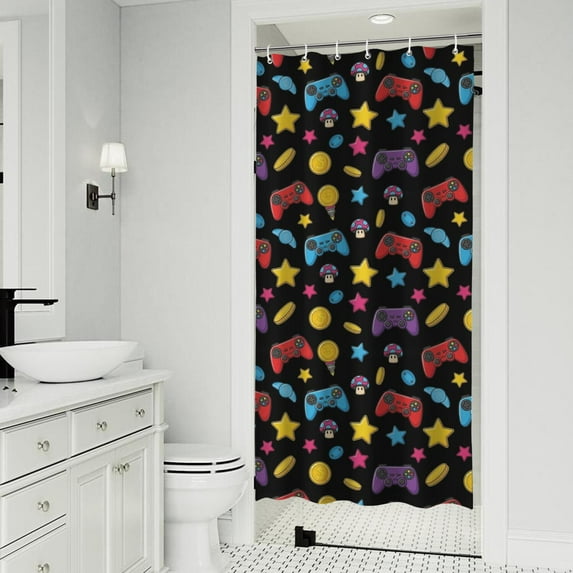 Multicolor Controllers Games Icons Black Pattern Shower Curtain 36"x72" ,Bathroom Decorative Shower Curtains Set with 12 Hooks,Modern Waterproof Washable Shower Curtain