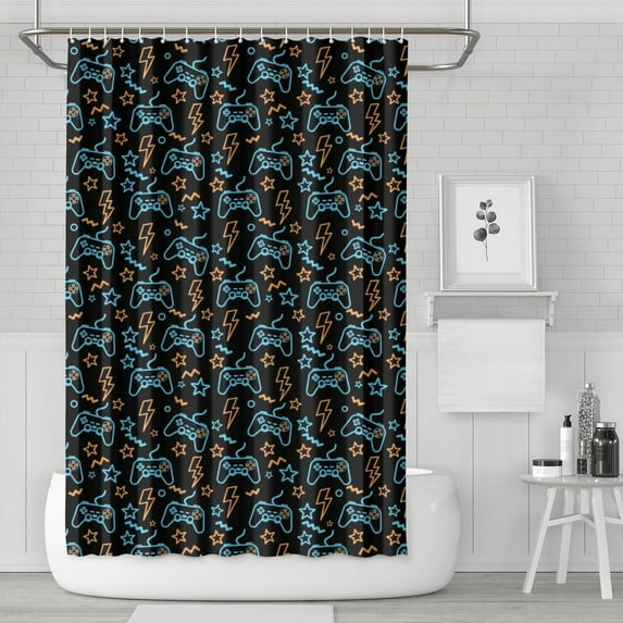Multicolor Controllers Games Icons Black Pattern Shower Curtain 72"x72" ,Bathroom Decorative Shower Curtains Set with 12 Hooks,Modern Waterproof Washable Shower Curtain