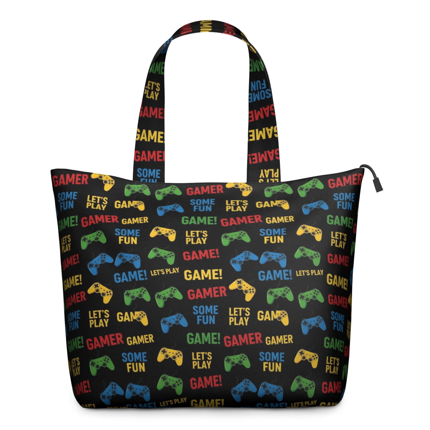 Multicolor Controllers Games Icons Black Pattern Travel Tote Bags for Women Carry On,Large Weekender Bags for Women Travel,Multi Functional Duffle Bag for Work,Shopping,Sports