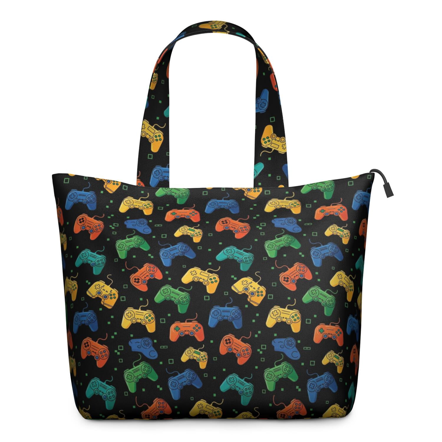 Multicolor Controllers Games Icons Black Pattern Travel Tote Bags for Women Carry On,Large Weekender Bags for Women Travel,Multi Functional Duffle Bag for Work,Shopping,Sports