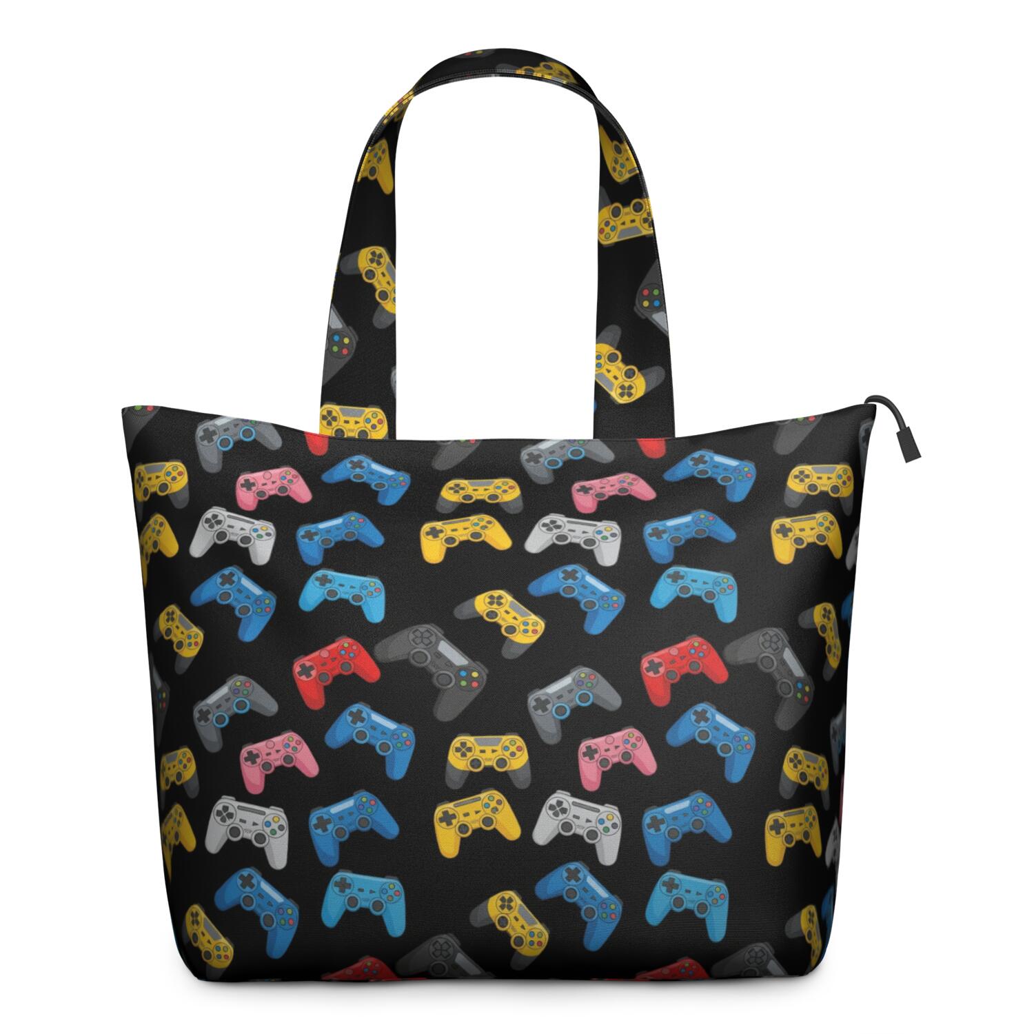 Multicolor Controllers Games Icons Black Pattern Travel Tote Bags for Women Carry On,Large Weekender Bags for Women Travel,Multi Functional Duffle Bag for Work,Shopping,Sports