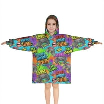 Multicolor Controllers Games Icons Colorful Pattern Blanket Hoodies for Kids 6-13YR Oversize Wearable Blanket Hoodies for Boys Girls Teens