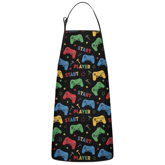 Multicolor Controllers Games Text Black Apron-Garden Aprons for Women with Pockets-Cotton Linen Waterproof Kitchen Cooking Gardening Aprons Adjustable for Kitchen,Cooking,BBQ and Salon 33x27 Inch