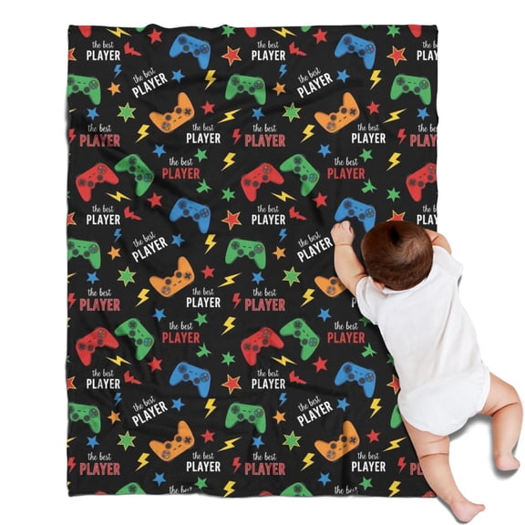 Multicolor Controllers Games Text Black Pattern Blanket,Comfortable Soft Flannel Throw Blanket,All Season,Warm Lightweight Blankets for Sofa Bed Couch Living Room Chair,30"x40"