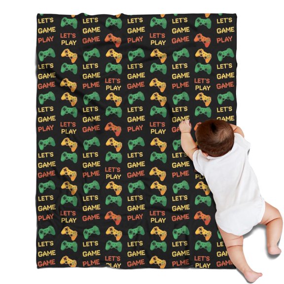 Multicolor Controllers Games Text Black Pattern Blanket,Comfortable Soft Flannel Throw Blanket,All Season,Warm Lightweight Blankets for Sofa Bed Couch Living Room Chair,30"x40"