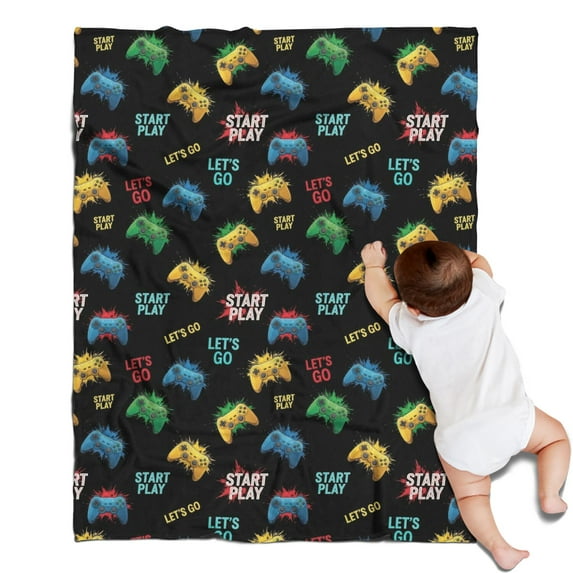 Multicolor Controllers Games Text Black Pattern Blanket,Comfortable Soft Lamb Wool Throw Blanket,All Season,Warm Lightweight Blankets for Sofa Bed Couch Living Room Chair,30"x40"
