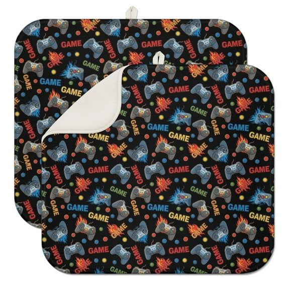 Multicolor Controllers Games Text Black Pattern Dish Drying Mat for Kitchen 1 Pack, Ultra Absorbent Microfiber Dishes Drainer Mats,16"x18"