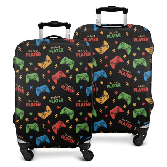 Multicolor Controllers Games Text Black Pattern Luggage Cover Fashion Suitcase Cover Baggage Covers Fit 25-28 Inch Luggage (Go Travel)