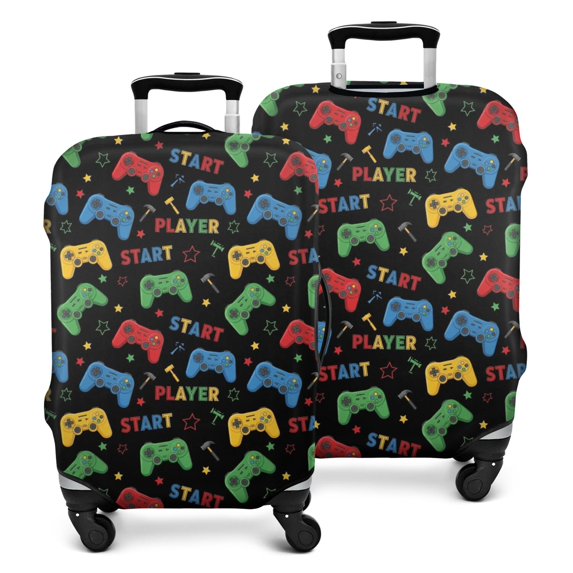 Multicolor Controllers Games Text Black Pattern Luggage Cover Fashion Suitcase Cover Baggage Covers Fit 25-28 Inch Luggage (Go Travel)