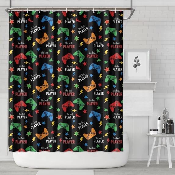 Multicolor Controllers Games Text Black Pattern Shower Curtain 72"x84" ,Bathroom Decorative Shower Curtains Set with 12 Hooks,Modern Waterproof Washable Shower Curtain