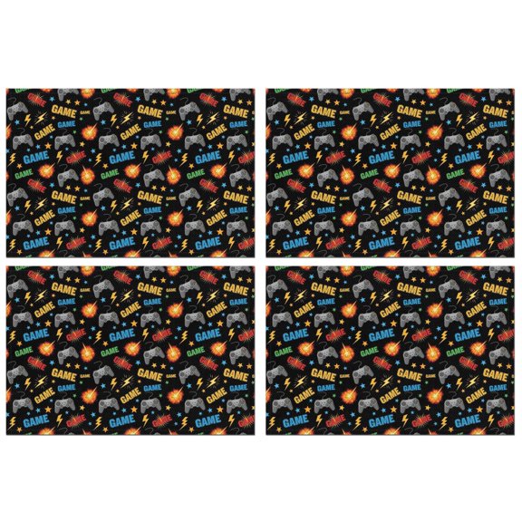 Multicolor Controllers Games Text Black Pattern Summer Placemats Table Placemats Set Of 4-Linen Kitchen Washable Placemats Table Mats 11.8"x17.7" Non-Slip Heat Resistant