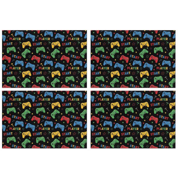 Multicolor Controllers Games Text Black Pattern Summer Placemats Table Placemats Set Of 4-Linen Kitchen Washable Placemats Table Mats 11.8"x17.7" Non-Slip Heat Resistant