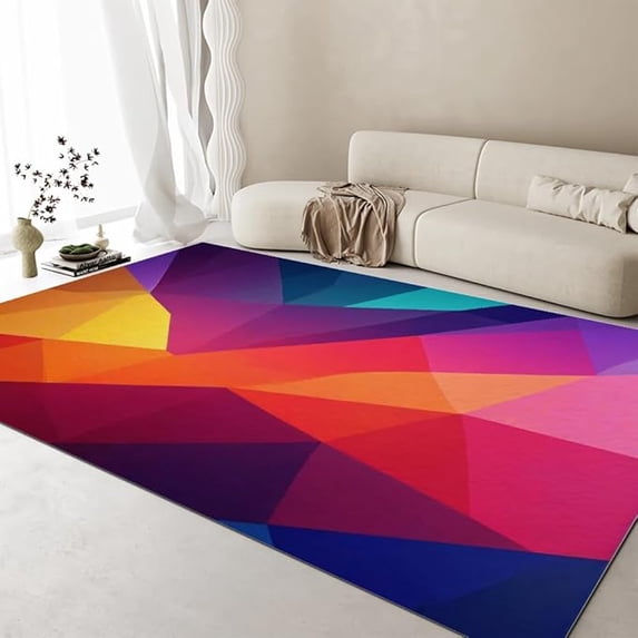 Multicolor Cool Colorful Area Rug, Modern Aesthetic Art Design Living Room Rug, Soft Low Pile Non-Slip Washable Bedroom Carpet For Kitchen Dining Room Balcony Office 4 x 5ft