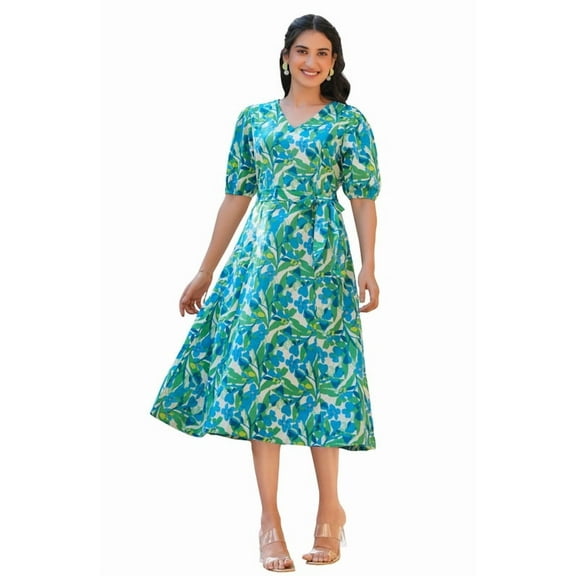 Multicolor Cotton Floral Printed Fit & Flare Dress