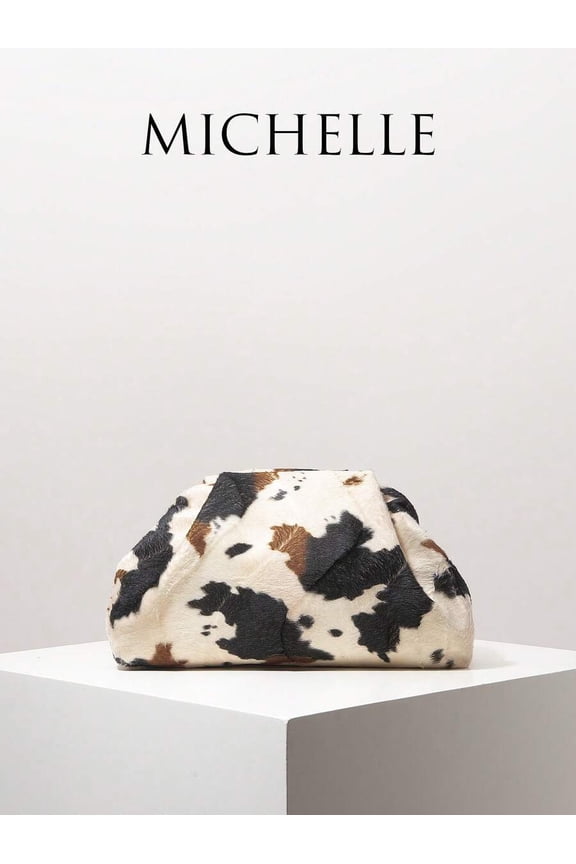 Multicolor Cow Print Faux Fur Clutch Bag For Evening Party Wedding