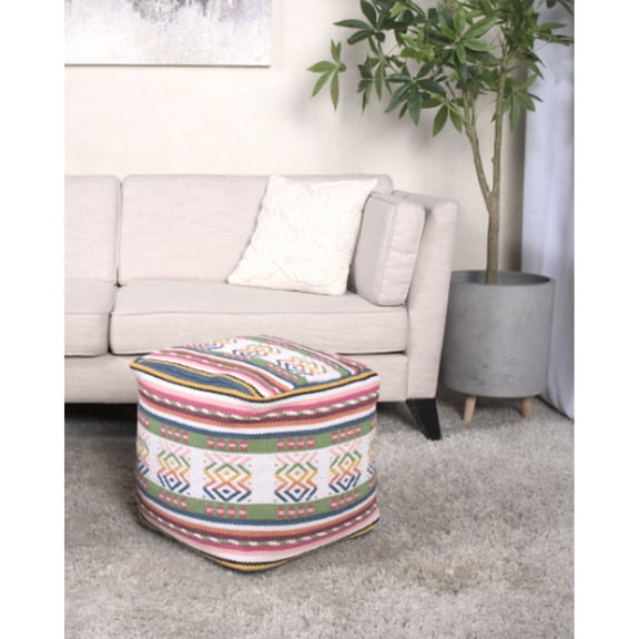 Multicolor Crafted Peruvian Print Square Pouf - Floor Cushion And , 16x16x16, 200lb Weight Limit, Decorative Feature Item, Spot Clean, Beads Filled 16"x16"x16", Addition, Bead Filling