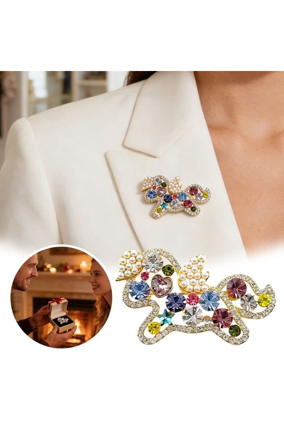 Multicolor Puppy Brooch - Sparkling Rhinestone Dog Pin with Alloy Base, Elegant Animal Jewelry for Women