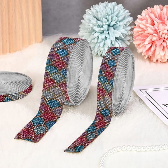 Multicolor Crystal Rhinestone Bling Ribbon Roll, 0.7in x 36in Self Adhesive Diamond Tape for Car Decoration Crafts, Glitter Strip for Laptop Cup Phone Case, 1 Roll, by Preplabs