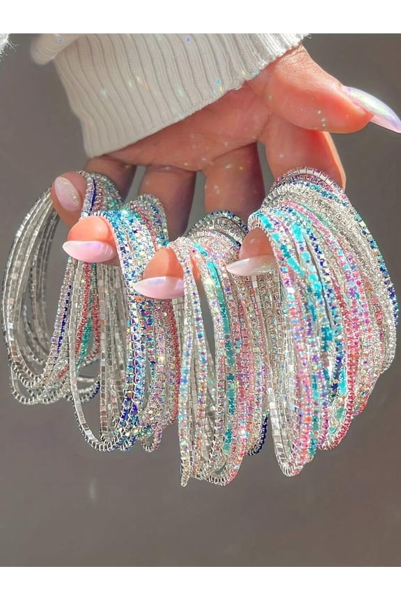 Multicolor Crystal Rhinestone Multi-Strand Wrap Bracelet Set For Adults