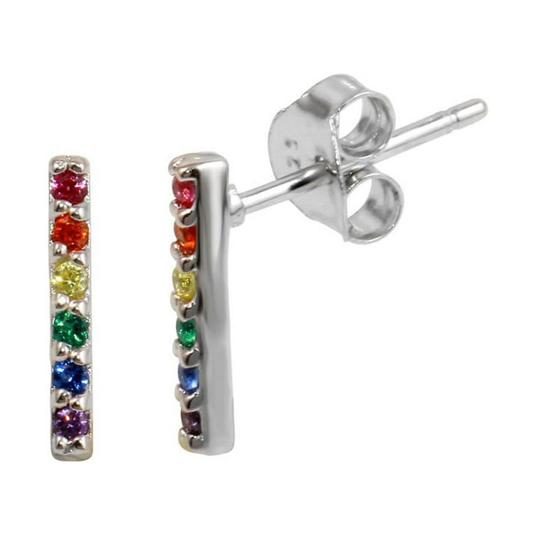 Cubic Zirconia Bar Stud Earrings Rhodium-plated Sterling Silver Cubic Zirconia Bar Stud Earrings Rhodium-plated Sterling Silver
