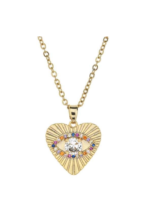 Multicolor Cubic Zirconia Evil Eye Heart Pendant Necklace