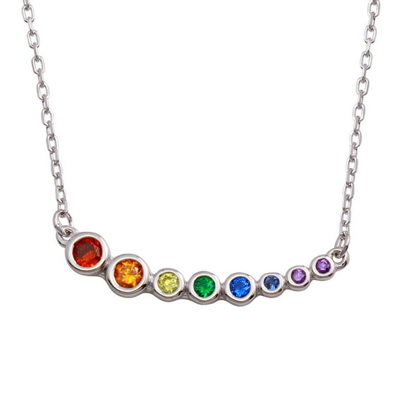 Multicolor Cubic Zirconia Graduated Necklace Rhodium Plated Sterling Silver