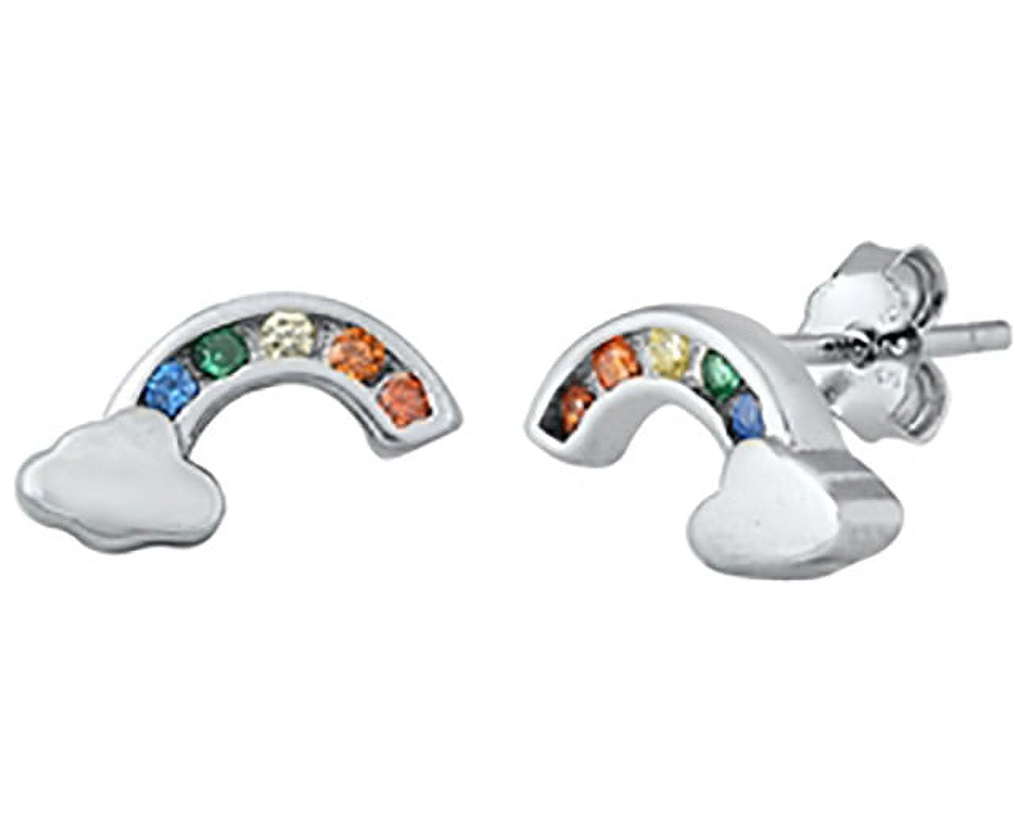 Multicolor Cubic Zirconia Rainbow Stud Earrings Sterling Silver
