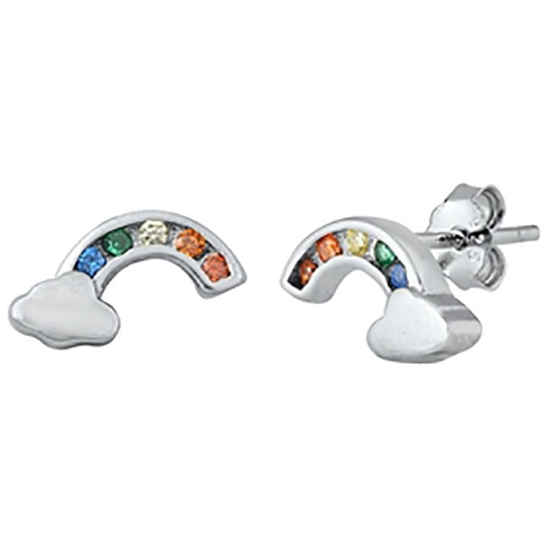 Multicolor Cubic Zirconia Rainbow Stud Earrings Sterling Silver
