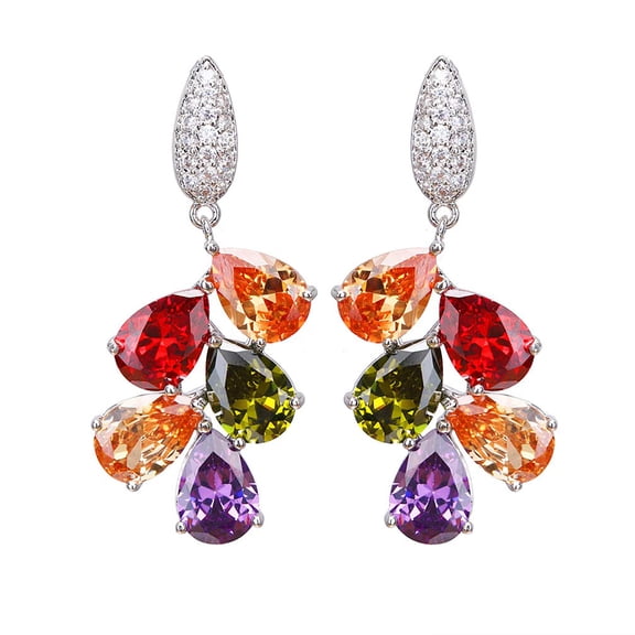 Multicolor Cubic Zirconia Silver Earring for Women Multi Gemstones Sets Garnet Peridot Amethyst Morganite Earrings Jewelry Sets Bridal Jewelry Gift for Mom Wife Ideal gift choice