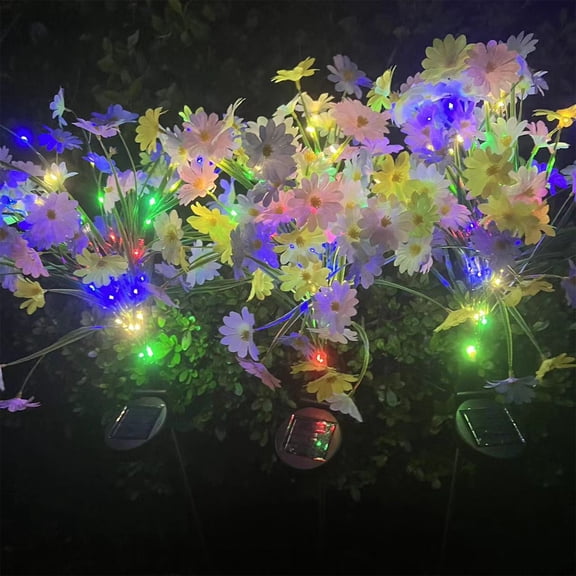 Multicolor Daisy Solar Flower Stake Lights, Outdoor LED Garden Decorative Lights, IP65 Waterproof Auto On/Off Pathway Lights for Patio Yard Walkway Flower Bed Decoration