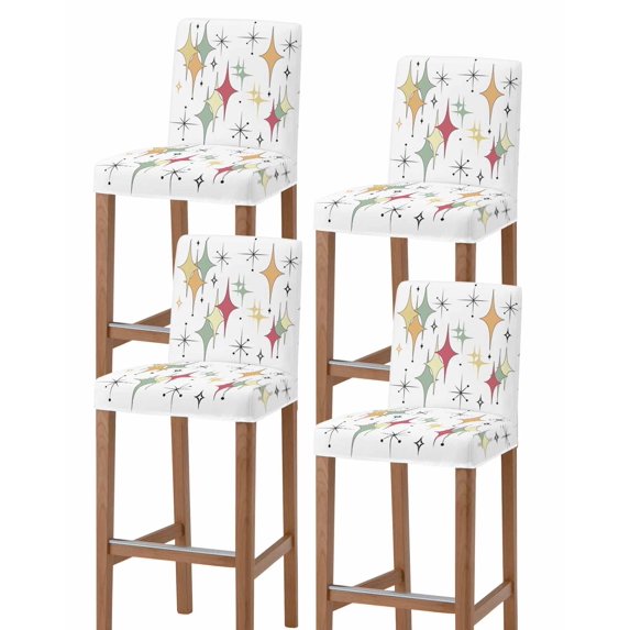 Multicolor Diamond Bar Stool Covers Set of 4, Modern Geometric Middle Century Stretch Washable Bar Chair Covers with Backs, Removable Pub Counter Height Chair Cover for Kitchen Dining Room Cafe