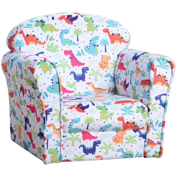 Multicolor Dinosaur Design Armchair - Sturdy Wood Frame, Padded Seating for Playroom or Bedroom - 19.75" L x 15.25" W x 17.25" H - Comfortable Seating Solution