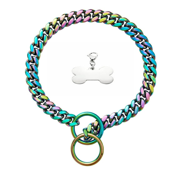 Multicolor Dog Collar Slip On Stainless Steel Cuban Chain Metal For Small Puppy Dogs