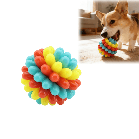 Multicolor Dog Toy Ball, Interactive Teething Chew Ball for Small Medium Large Dogs, Teeth Cleaning Toy for Exercise Play to Keep Dogs Busy and Entertained