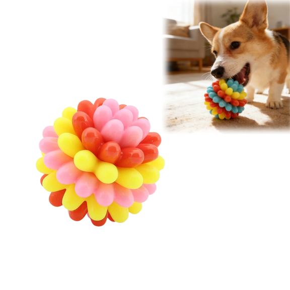 Multicolor Dog Toy Ball, Interactive Teething Chew Ball for Small Medium Large Dogs, Teeth Cleaning Toy for Exercise Play to Keep Dogs Busy and Entertained