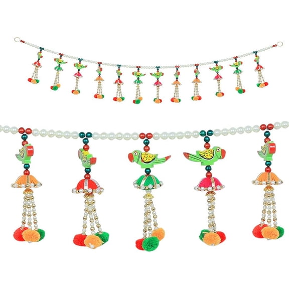 Multicolor Door Parrot Hanging toran Bandanwar Wall Christmas Decorations New year Gifts Pom Pom Toran Side Hanging Main Door Entrance Window Wall Home Living Room Décor Valance Size :- 42"