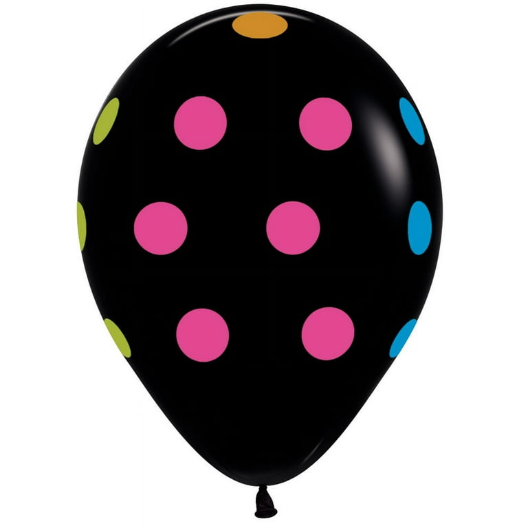 Black Multicolor Polka Dots Latex Balloons, 11 inch, 50 Count